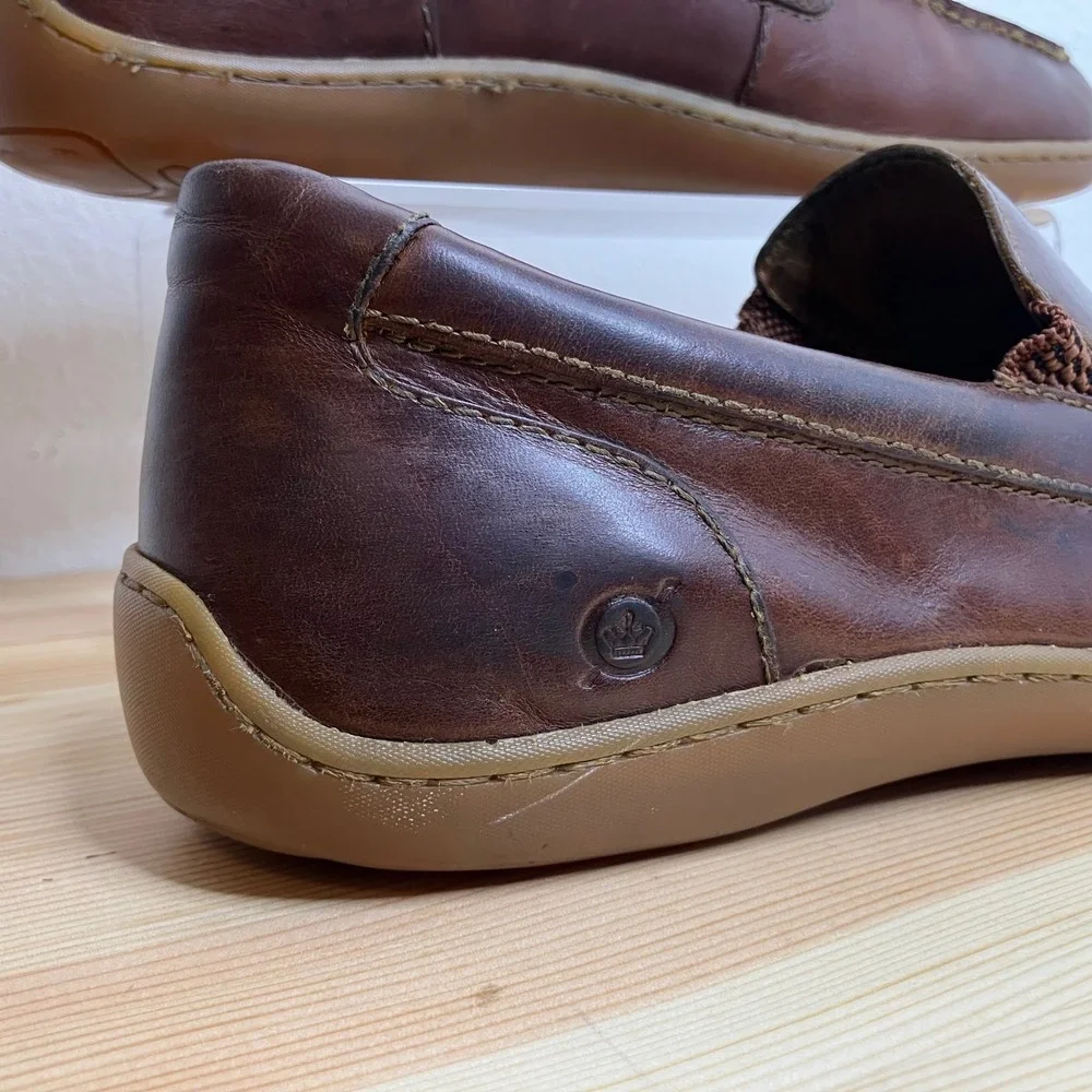 Born Allan Leather Slip On Driving Loafers Men 10.5 Brown Moc Toe Shoes Business